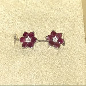 NEW*.925 Red Ruby & .01 ctw diamond stud earrings